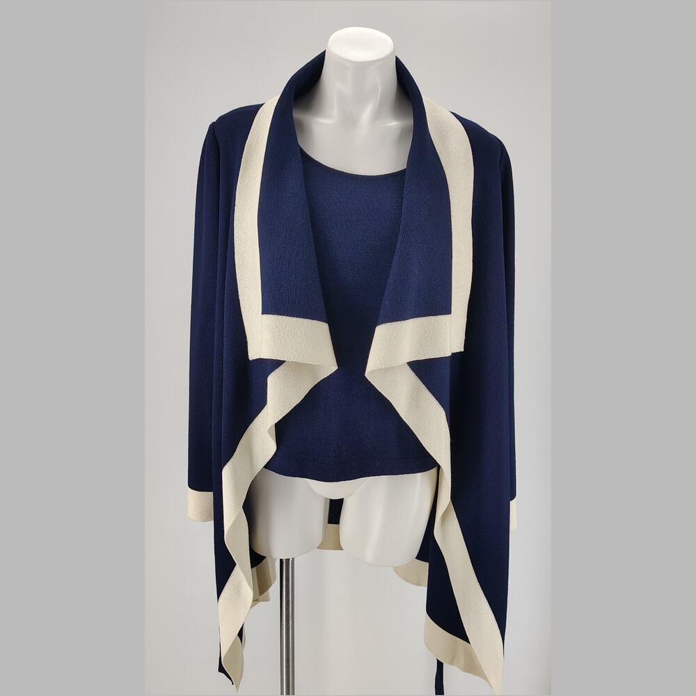 St. John Collection Navy White Convertible Wrap Cardigan Shell Set Small